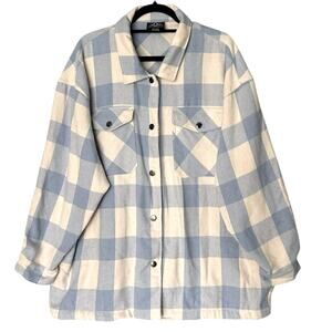 HFX Long Sleeve Plaid Flannel Shacket Women's XXL Buffalo Plaid Blue White
